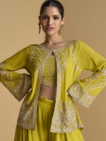 Mustard Green Real Georgette Koti Style Sharara Suit